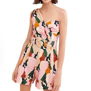 Farm Rio The Kiss Multicolor One Shoulder Romper | Small